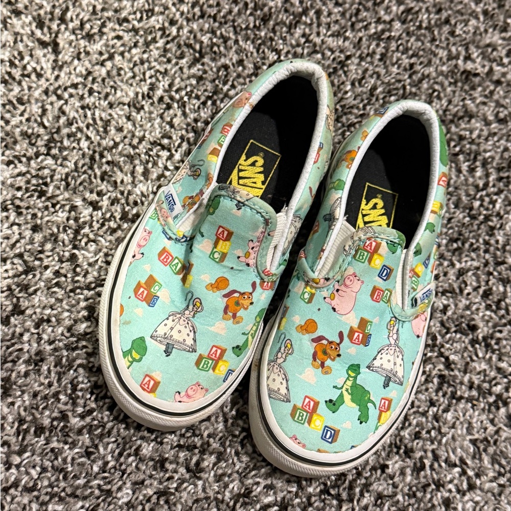 Vans Kids Slip-On Sneakers in Mint with Toy Story Characters